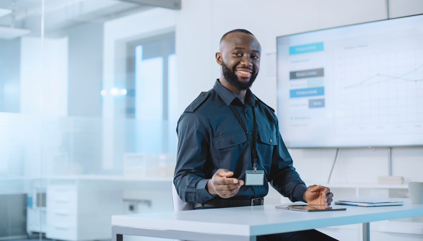 A security-company operations manager reviewing staffing