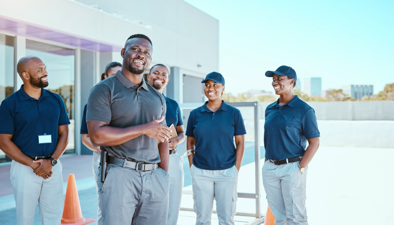 Security trainees and an instructor in a practical training session